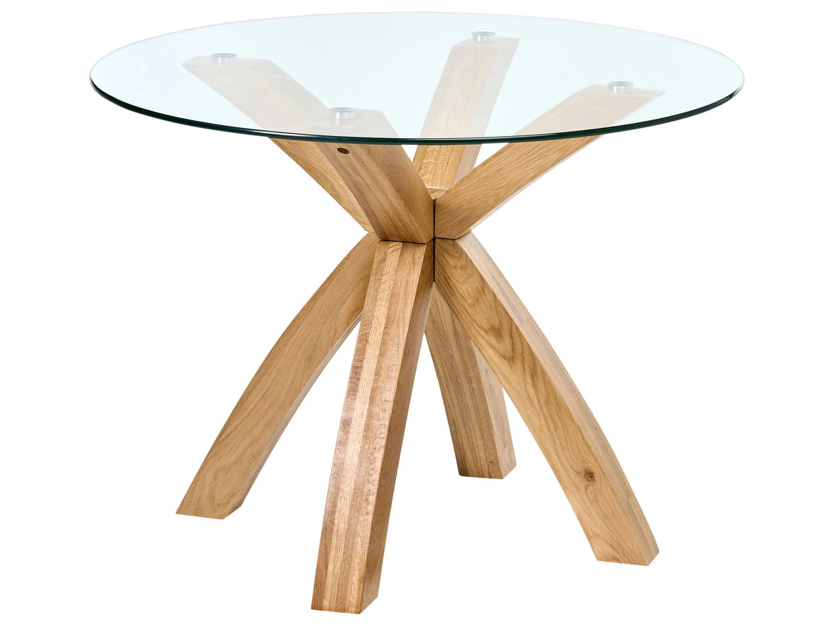 Dining Table Light Brown Glass Tabletop Oak Legs 100 x 100 cm For Dining Room Kitchen Beliani