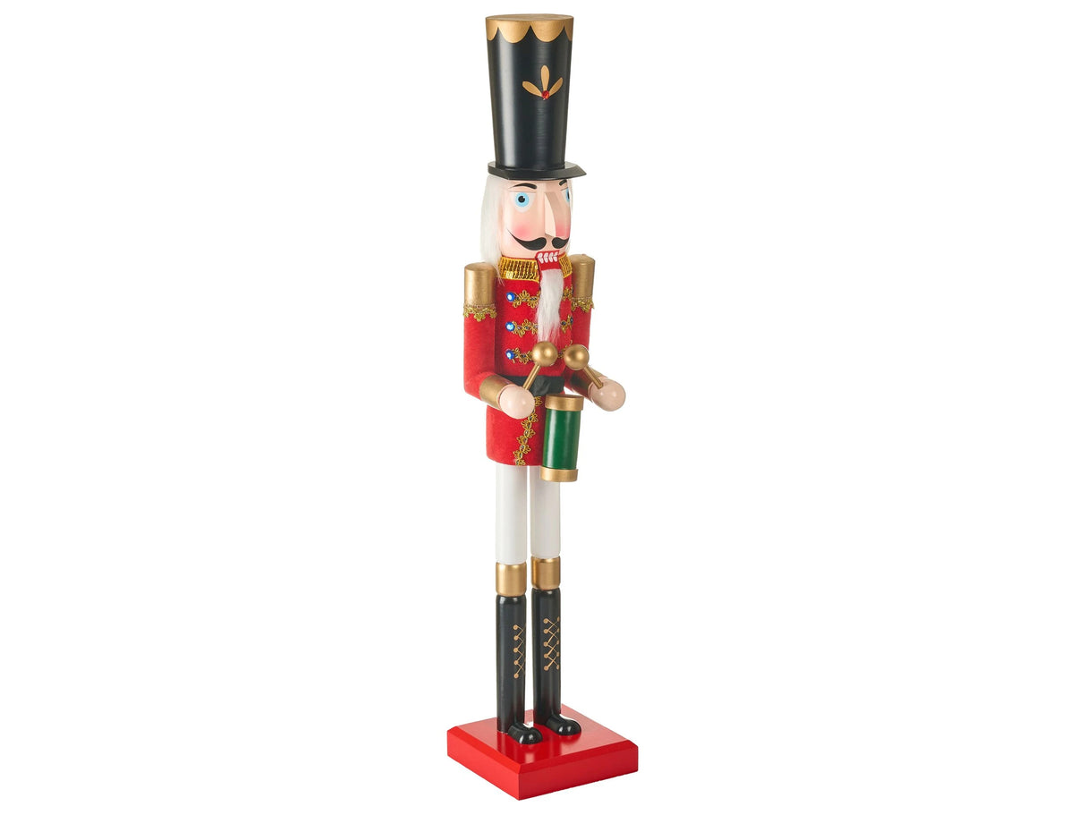 Nutcracker Figurine Red Pine Wood Handmade Christmas Decor Beliani