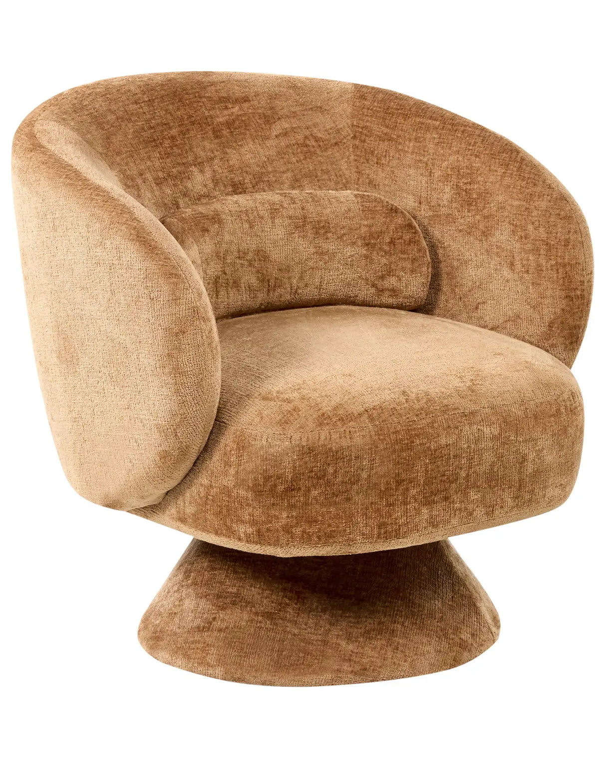 Swivel Armchair Golden Brown Chenille Seat Armless with Cushion Round Backrest Metal Legs Retro Style Beliani