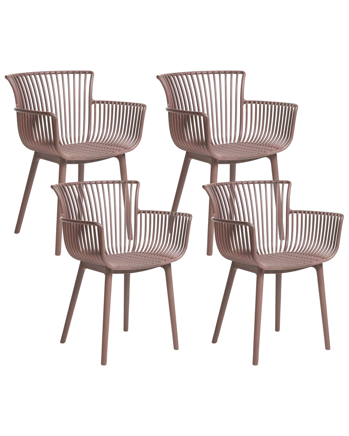 Set of 4 Dining Chairs Brown Plastic Indoor Outdoor Garden with Armrests Minimalistic Style Beliani