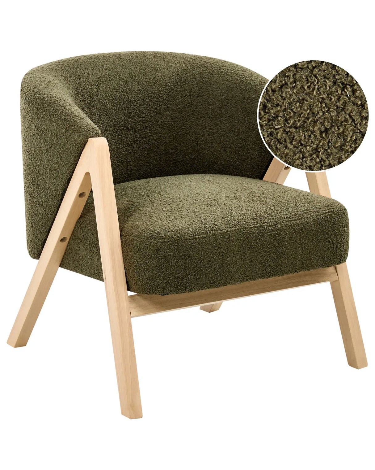 Armchair Dark Green Boucle Fabric Accent Chair Wooden Legs Modern Design Living Room Bedroom Beliani