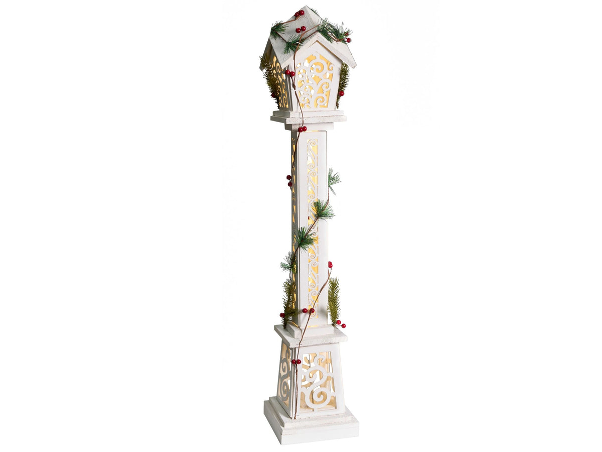 Christmas Decoration White Fir Wood LED Light Lantern Figurine Handmade Traditional Beliani
