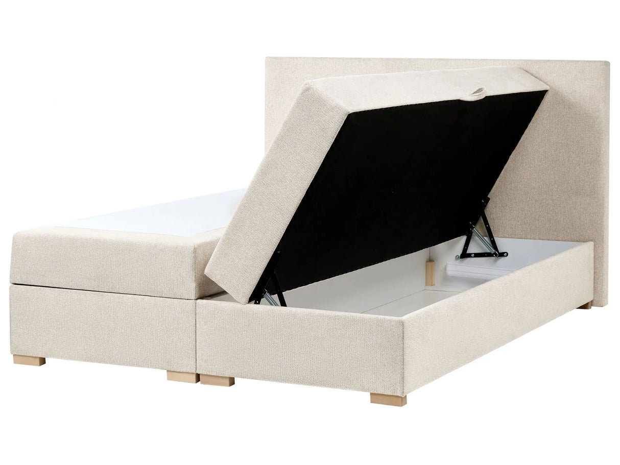 Divan Bed with Storage Light Beige Fabric EU King Size 5ft3 Upholstered with Storage Modern Style Beliani