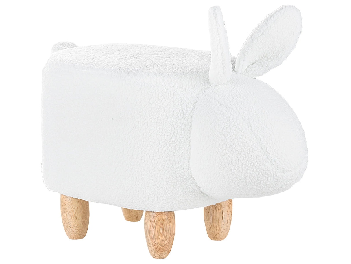 Animal Bunny Children Stool Off- White Cream Polyester Fabric Upholstered Wooden Legs Nursery Footstool Beliani
