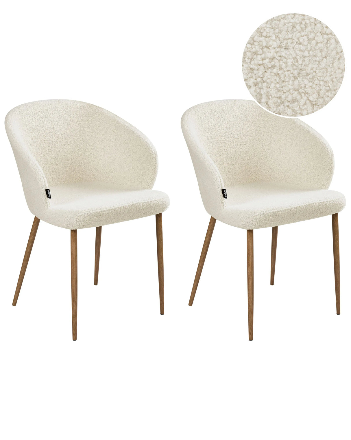 Set of 2 Dining Chairs Off-White Boucle Upholstered Wood-Like Legs Retro Style Living Space Furniture Beliani