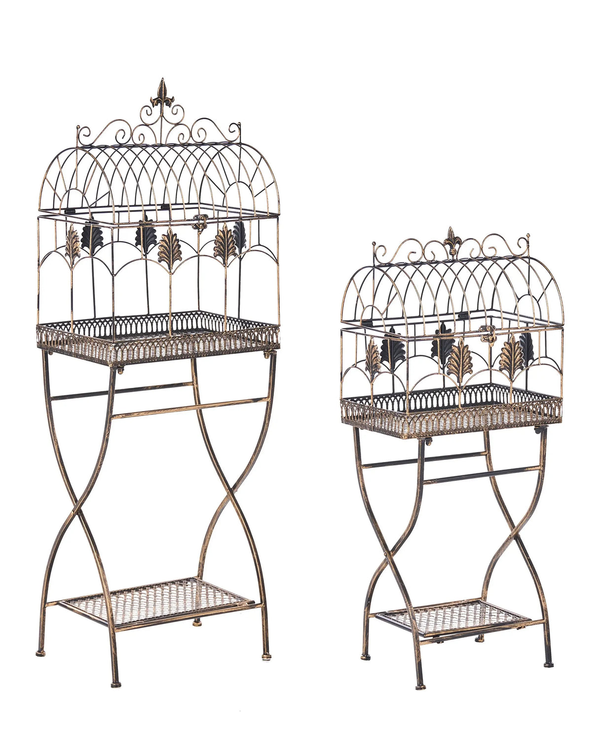 Set of 2 Plant Shelf Metal Black Shelves Garden Freestanding Outdoor Indoor Bathroom Garden Storage Beliani