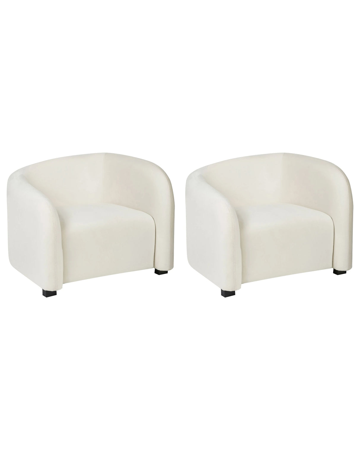 Set of 2 Armchairs Off-White Velvet Upholstered Curved Backrest Shape Modern Living Room Furniture Beliani