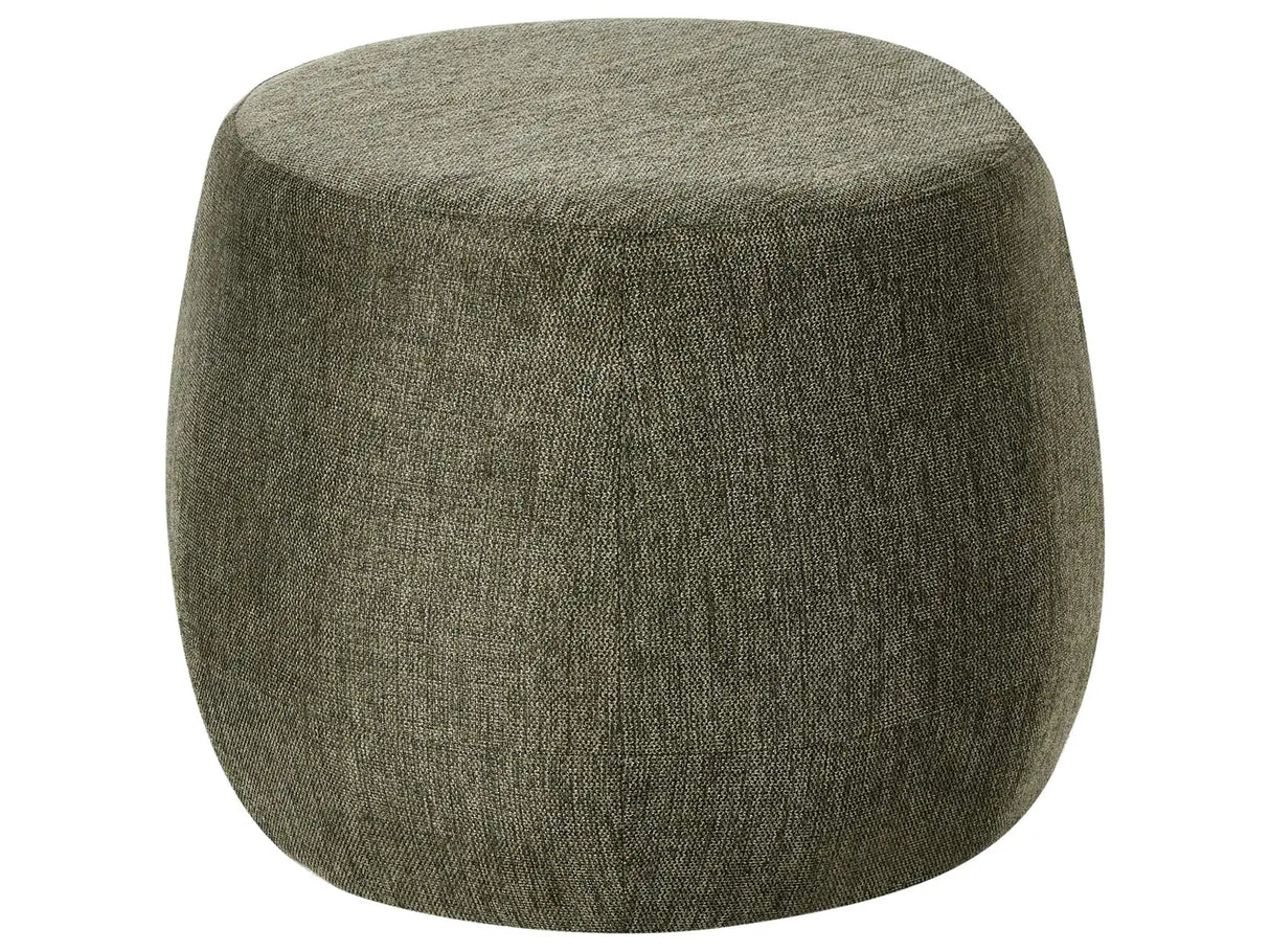 Pouffe Dark Green Fabric Upholstered Ottoman Footstool Drum Round Modern Beliani