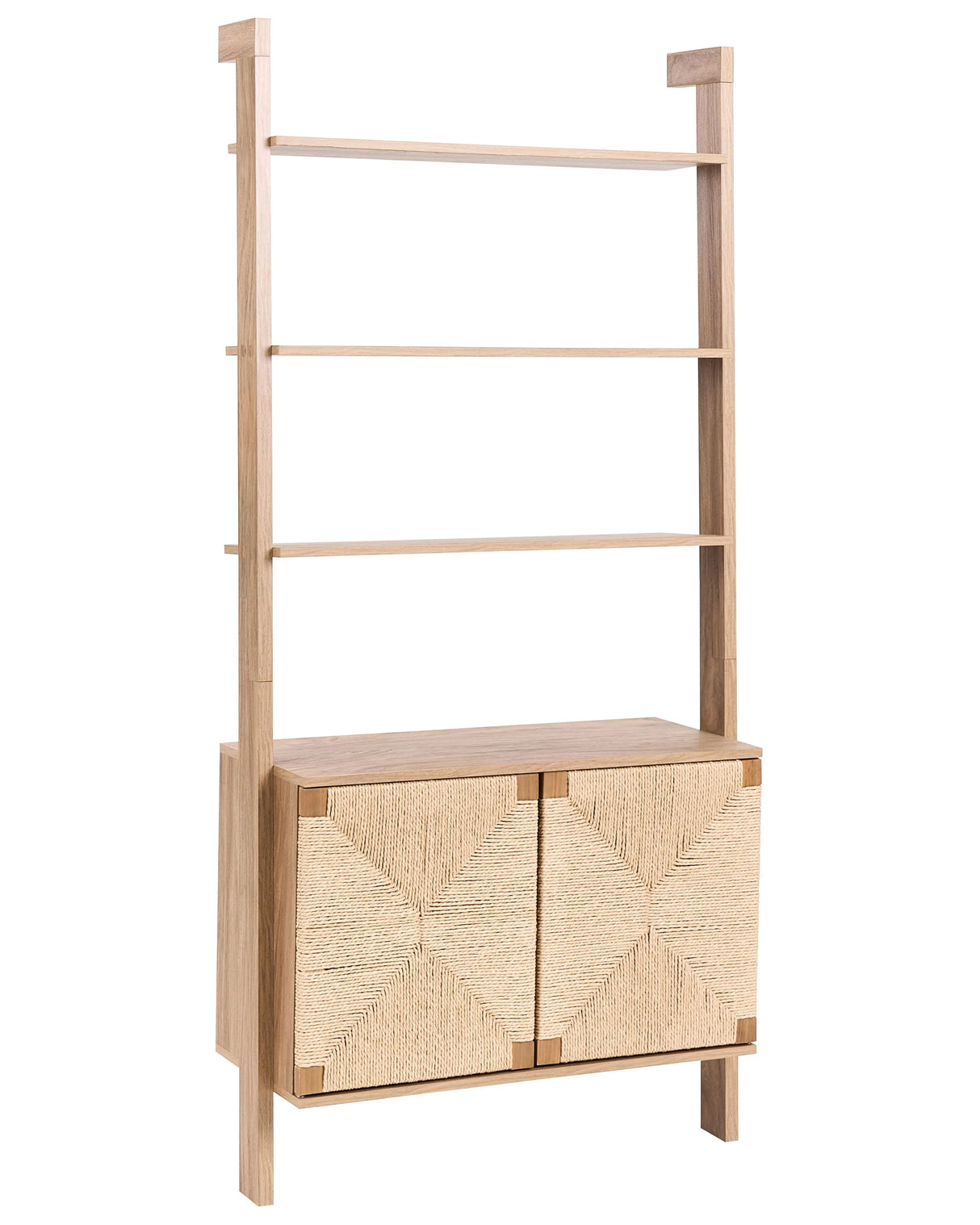 Bookcase Light Brown Particle Board Paper Rope Front Book Shelves Modern Boho Style Living Room Storage Beliani