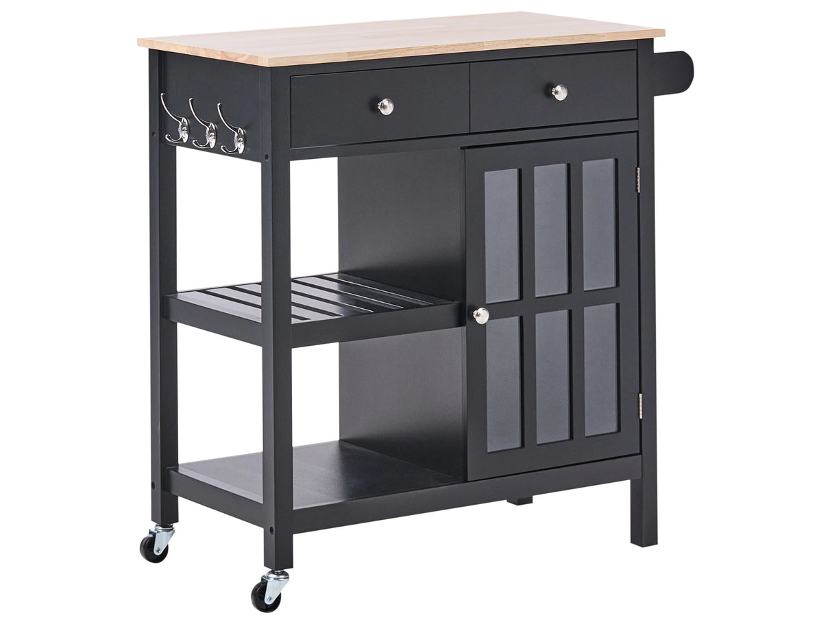 Kitchen Trolley Black MDF Pine Wood Top Storage Cabinet Shelves Drawers with Castors Scandinavian Beliani