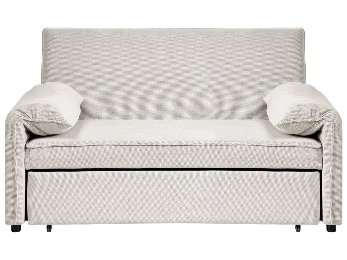 Sofa Bed Off White Fabric with Fold Out Sleeping Function Minimalist Sofa Beliani