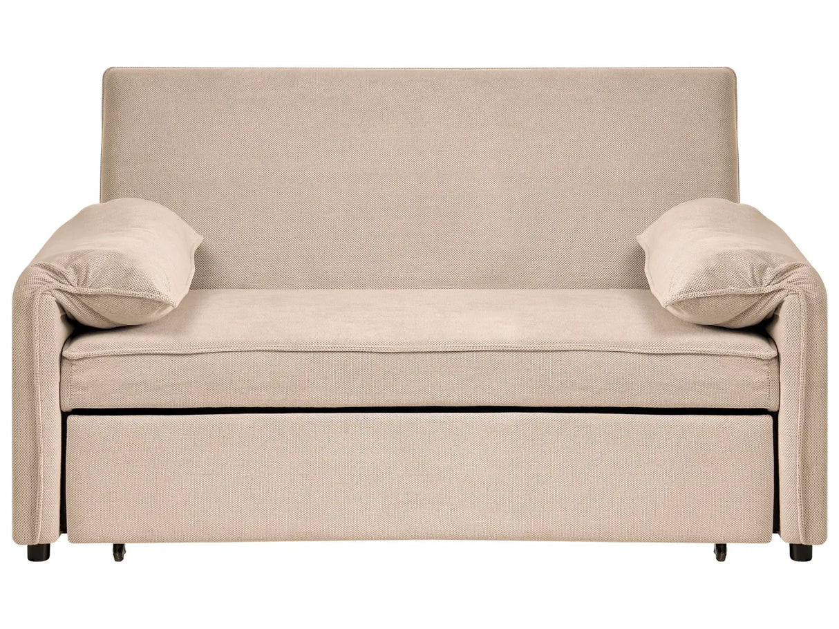 Sofa Bed Light Brown Fabric with Fold Out Sleeping Function Minimalist Sofa Beliani