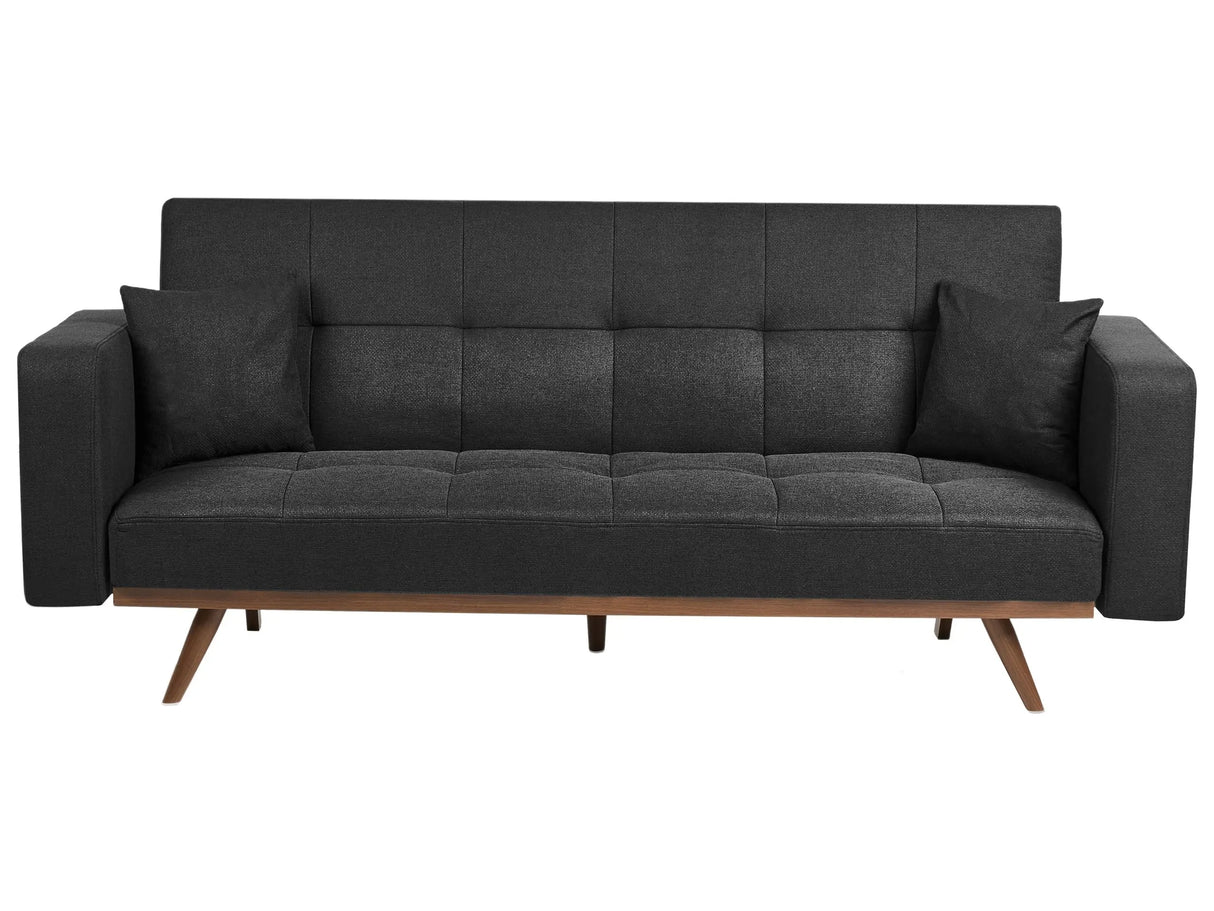 Sofa Bed Black Polyester Upholstery Tufted 3 Seater Iron Legs Track Armrests Traditional Style Living Room Beliani