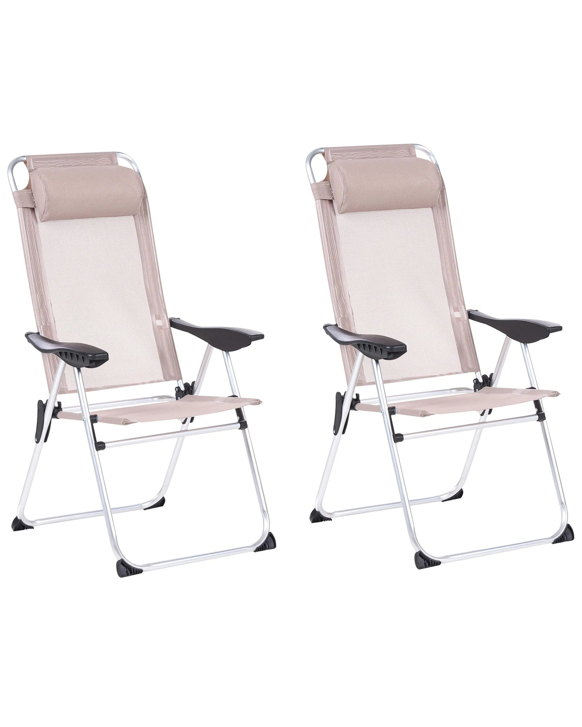 Set of 2 Folding Garden Chairs Beige Aluminium Frame Adjustable Backrest Textile Matt Anodized Modern Outdoor Beliani