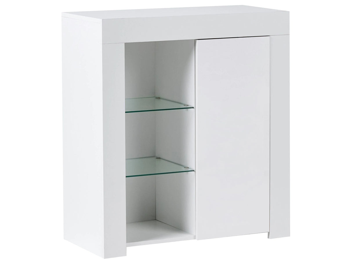 Sideboard White MDF 1 Door Cabinet Storage LED Lighting Modern Minimalist Design Living Room Storage Beliani