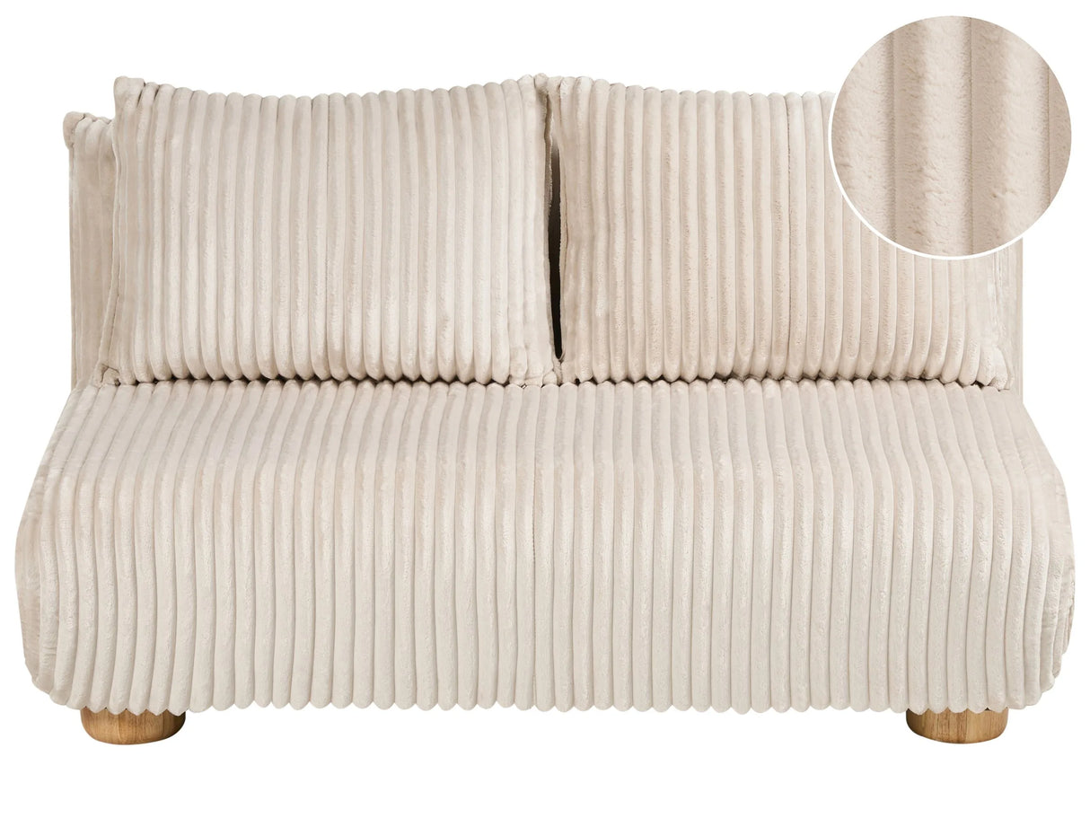 Sofa Bed Off-White Corduroy Upholstery 2 Seater Wooden Legs Armless Kids Sofa Modern Style Living Room Kids Bedroom Beliani