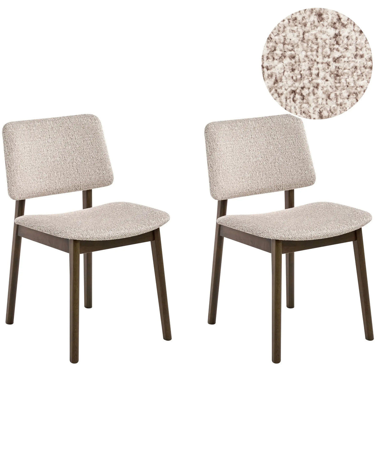 Set of 2 Dining Chairs Dark Brown and Taupe Rubberwood Frame Boucle Seat Armless Retro Design Beliani