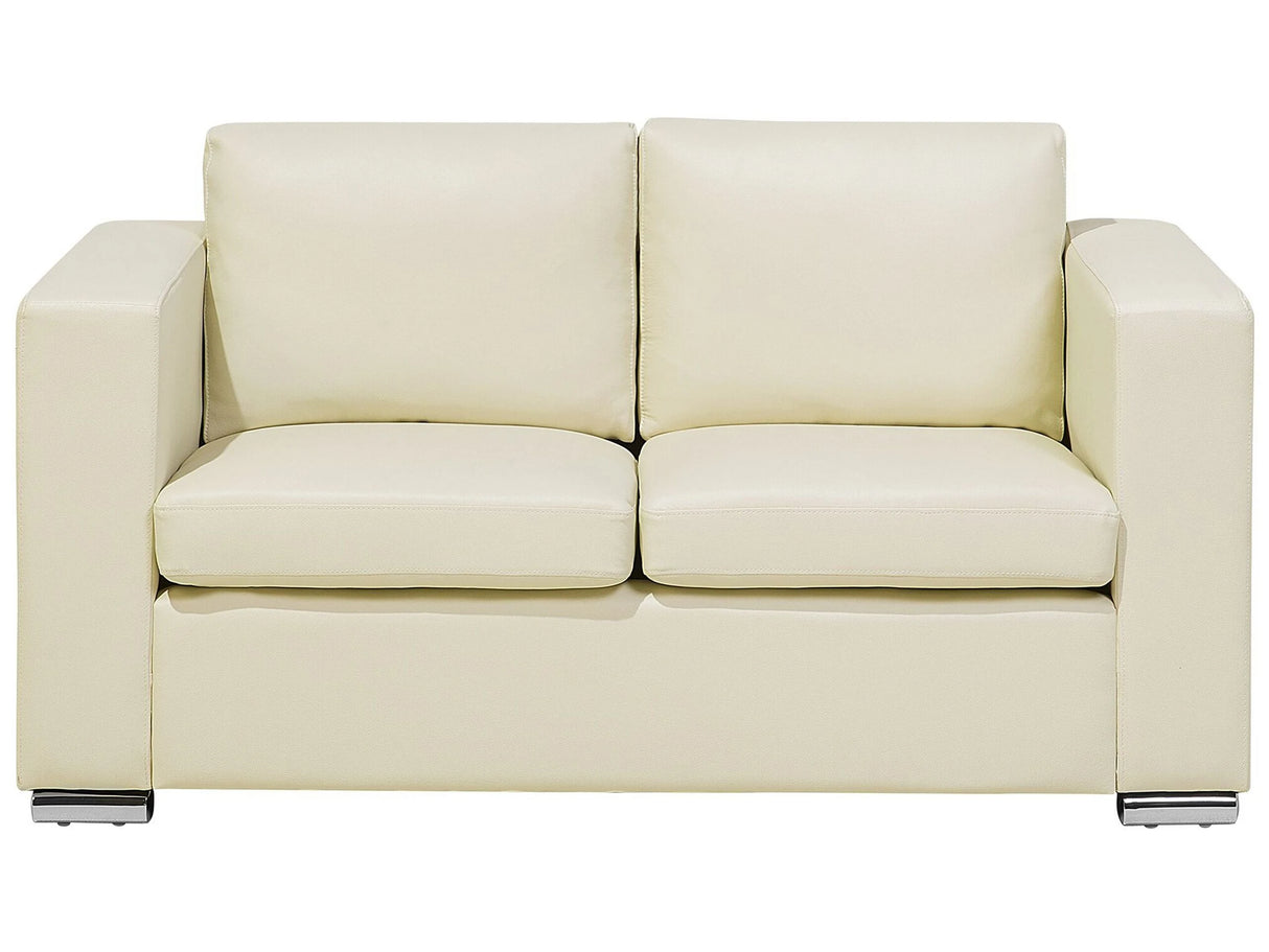 2 Seater Sofa Loveseat Light Beige Leather Upholstery Chromed Legs Retro Design Beliani