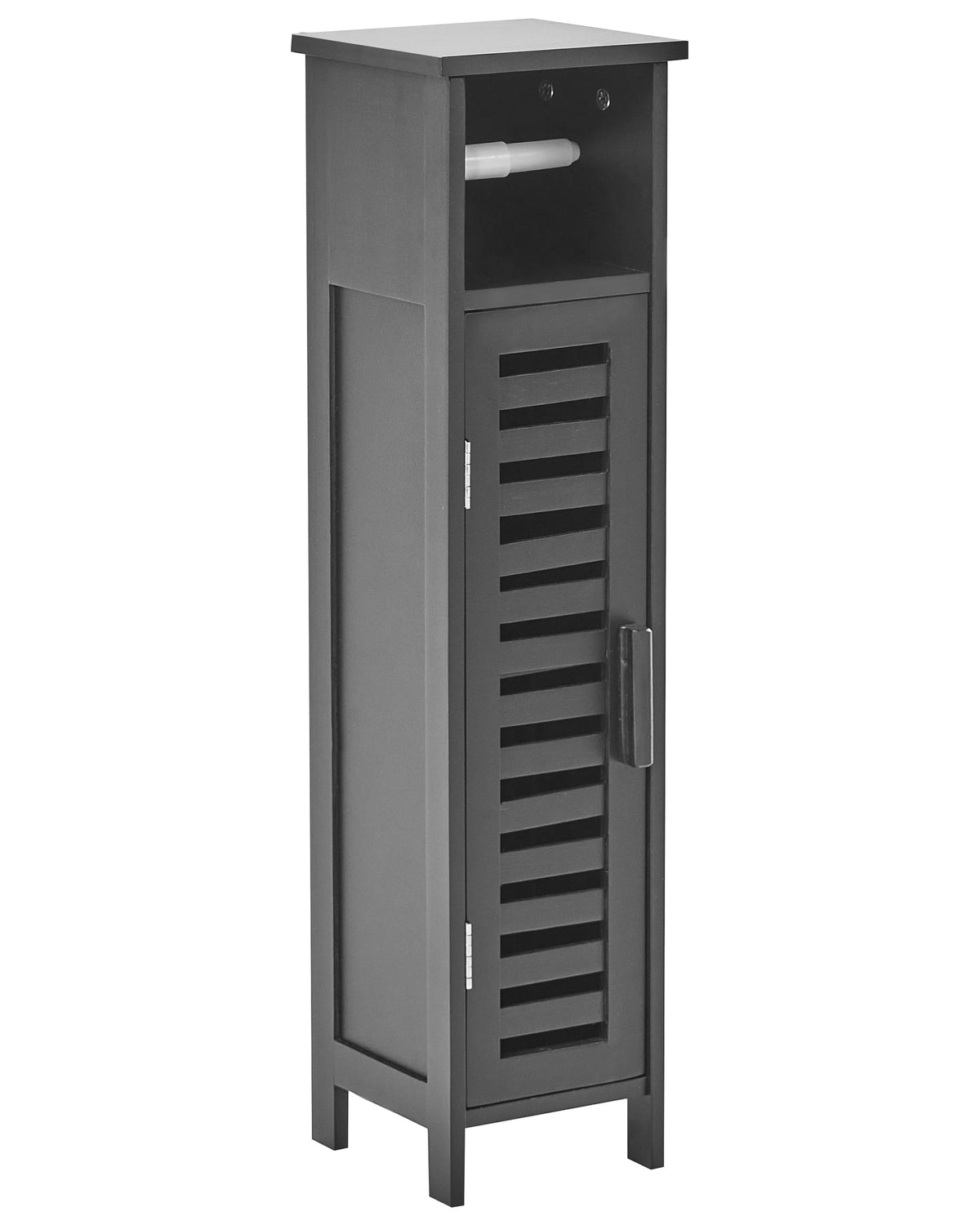 Toilet Paper Cabinet Black Bamboo with Shelves and Door Minimalistic Beliani