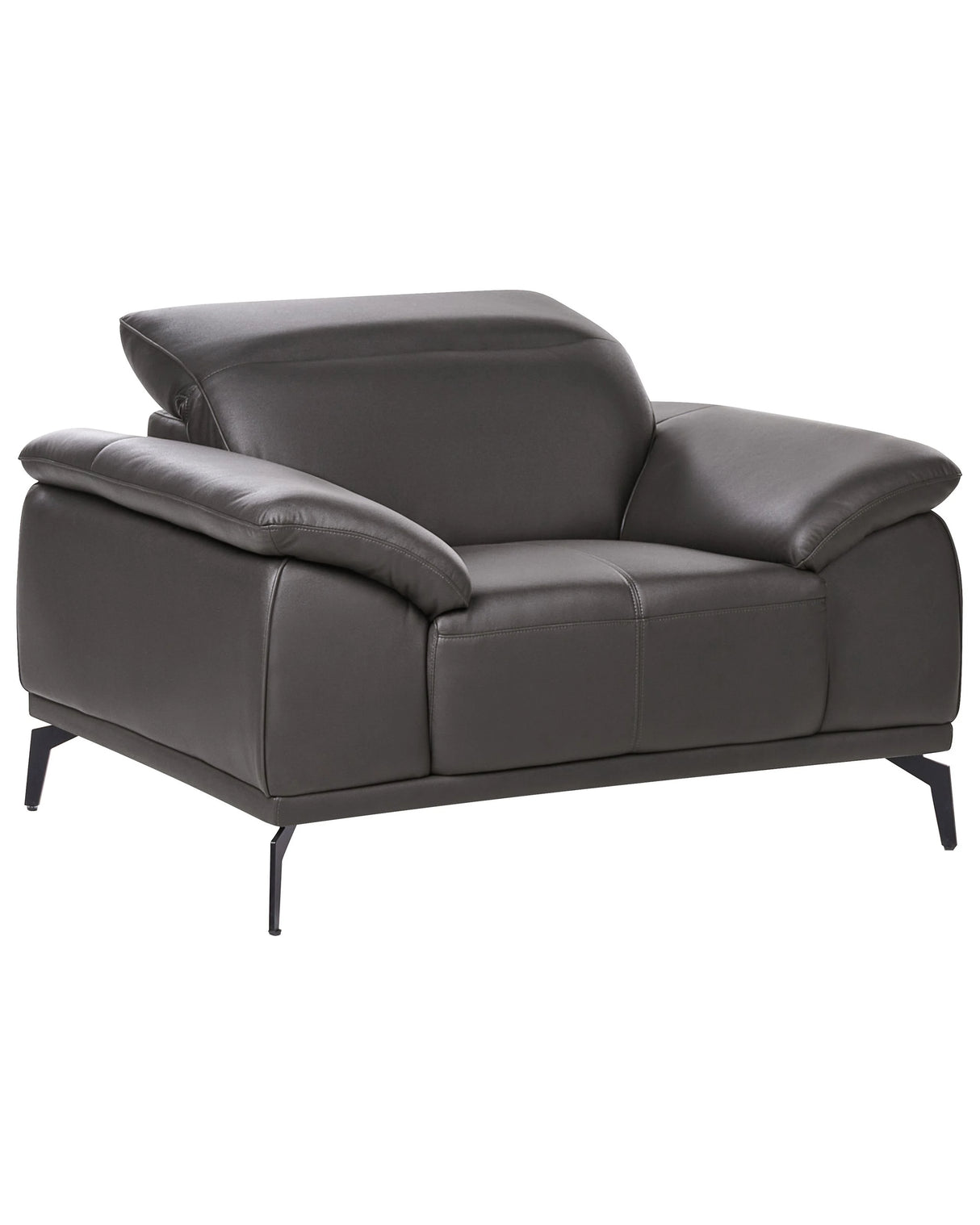 Armchair Black Faux Leather Push-Back Manually Adjustable Headrest Metal Legs Modern Living Room Beliani