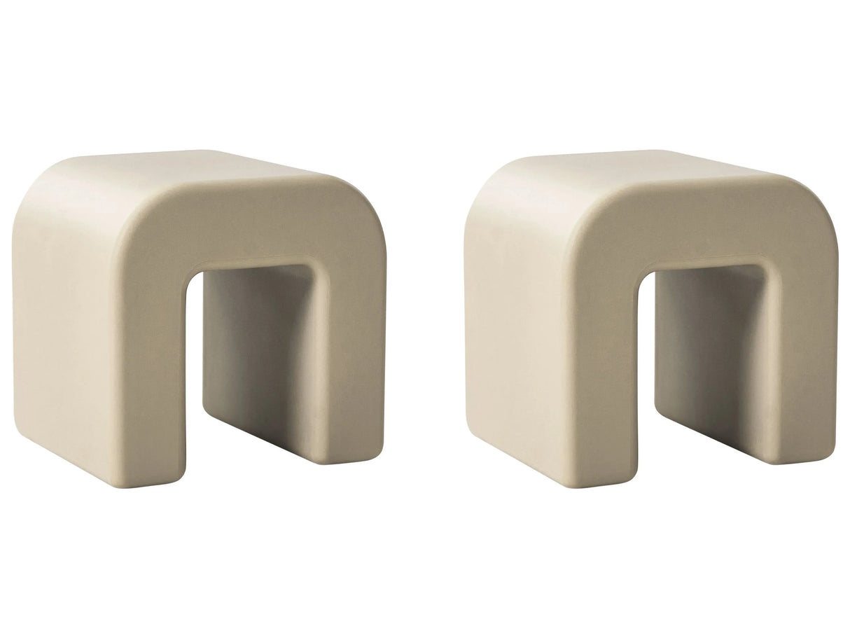Set of 2 Side Tables Sand Beige Synthetic Material Stools Multifunctional Living Room Patio Rust and Water Resistant Modern Beliani
