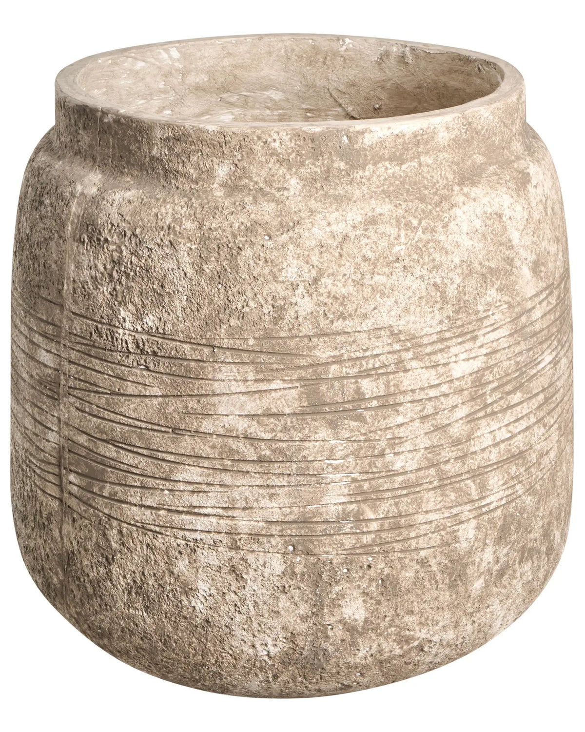 Flower Pot Beige Fibre Clay Painted Indoor and Outdoor Planter Round 44 x 44 x 43 cm High Modern Design Living Room Garden Beliani