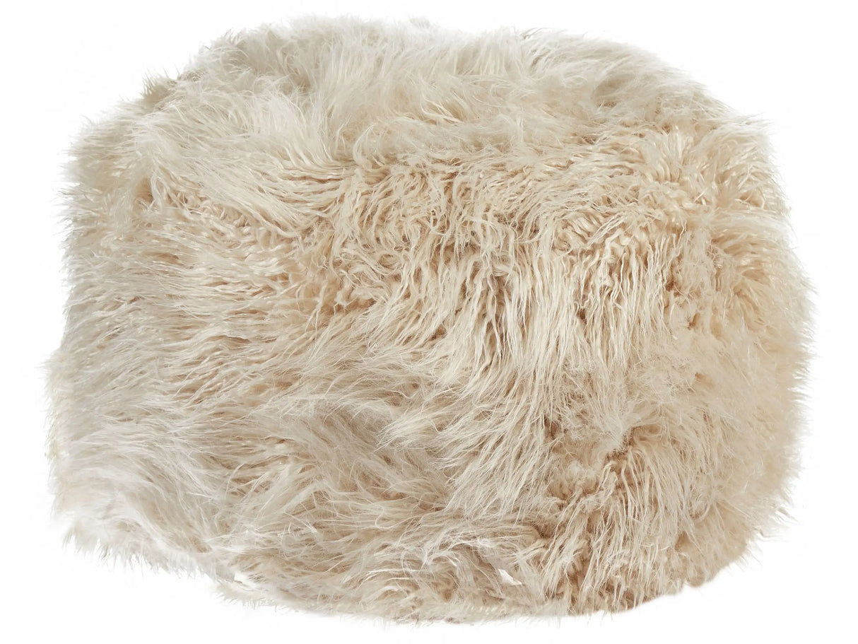 Pouffe Light Beige Faux Fur 70 x 70 x 45 cm EPS Beads Filling Solid Pattern Square Fabric Footstool Modern Boho Style Beliani
