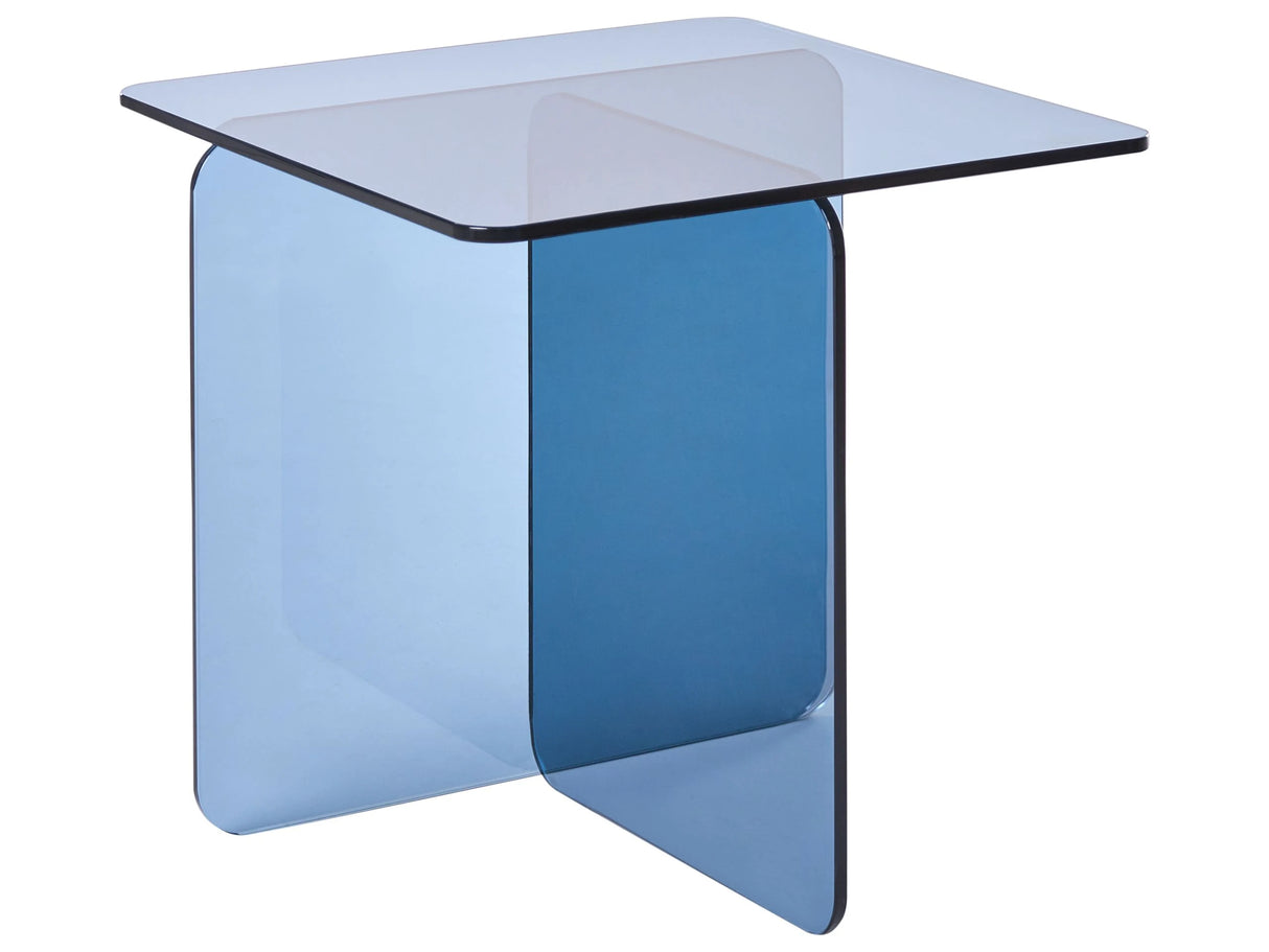 Side Table Blue Glass 46 x 50 cm Abstract Style Minimalistic Style Living Room Beliani