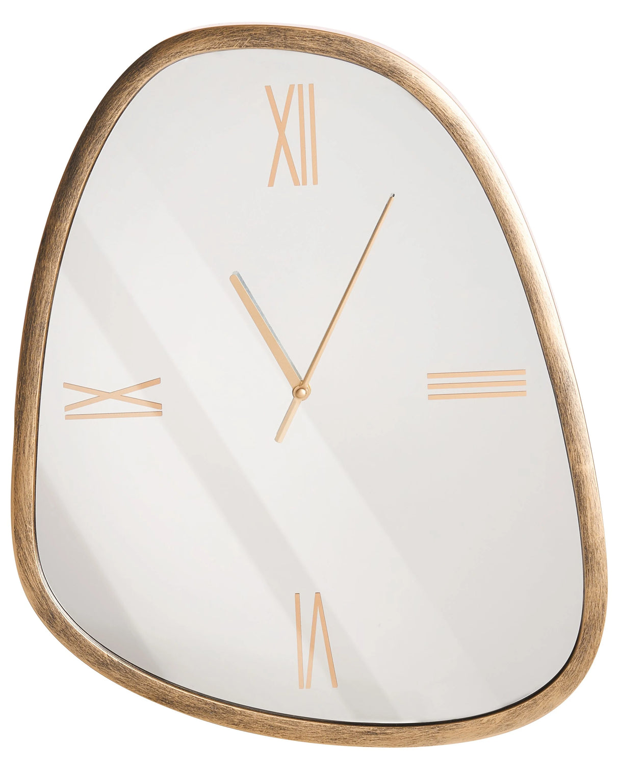 Wall Clock Dark Brown and Silver Glass 53 x 45 cm Minimalistic Design Mirrored Surface Irregular Shape Beliani