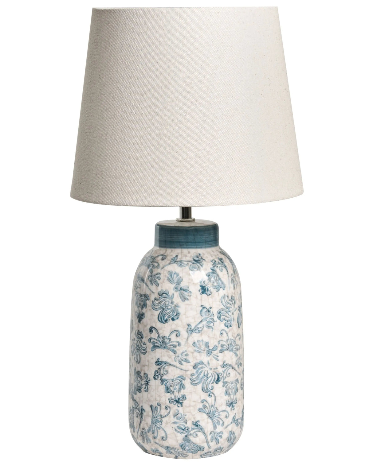 Table Lamp White and Blue Ceramic Base Linen Shade Drum Mediterranean Style Living Room Bedroom Beliani