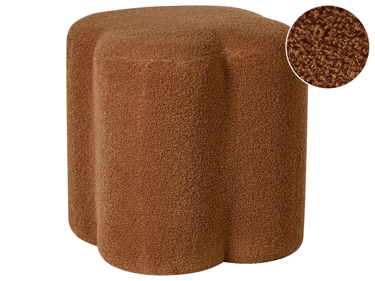 Pouffe Golden Brown Boucle Clover-Shaped Accessory Living Room Bedroom Cosy Beliani