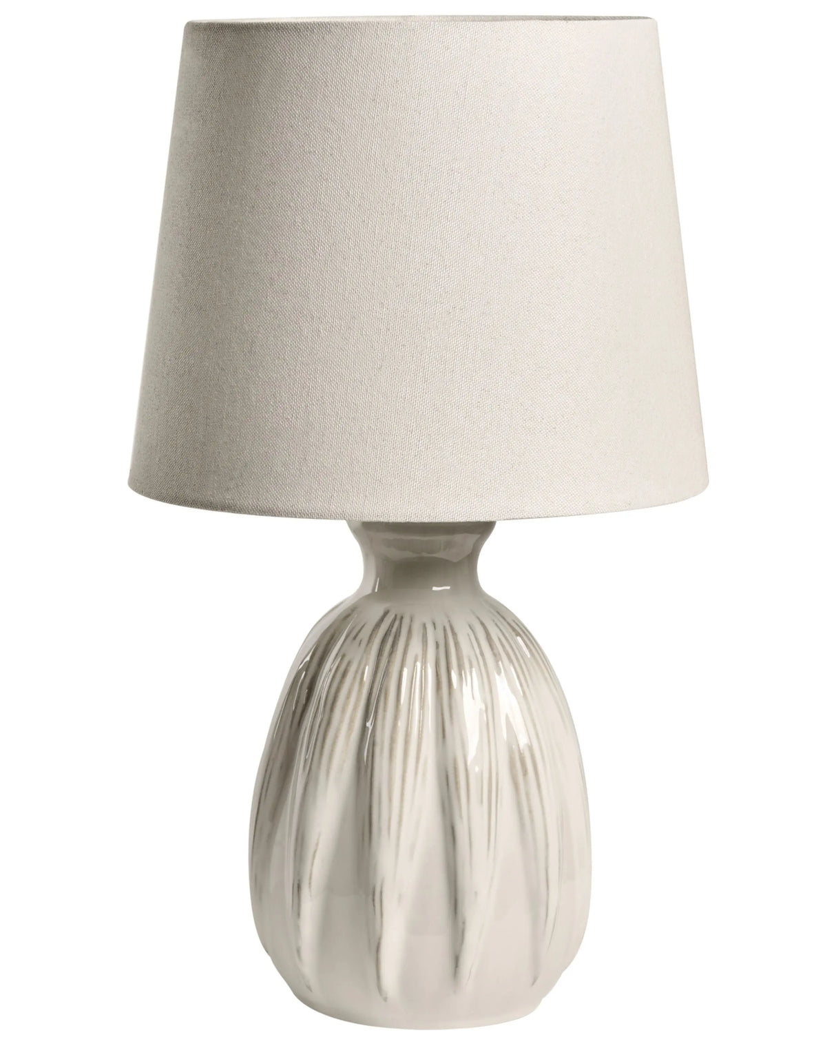 Table Lamp Light Beige Ceramic Base Linen Shade Drum Scandinavian Modern Style Living Room Bedroom Beliani