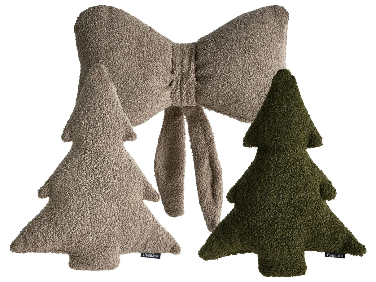 Set of 3 Scatter Cushions Taupe and Dark Green Boucle Christmas Tree Motif Decoration Accessory Beliani