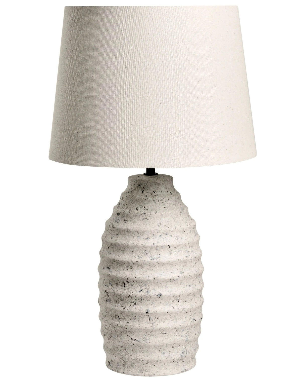 Table Lamp Off-White Ceramic Base Stone Appearance Linen Shade Drum Painted Scandinavian Style Living Room Bedroom Beliani