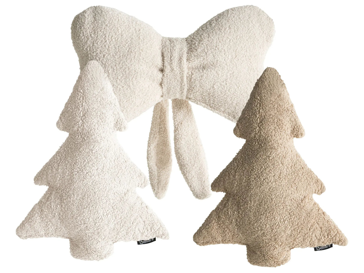 Set of 3 Scatter Cushions Light Beige Boucle Christmas Tree Motif Decoration Accessory Beliani