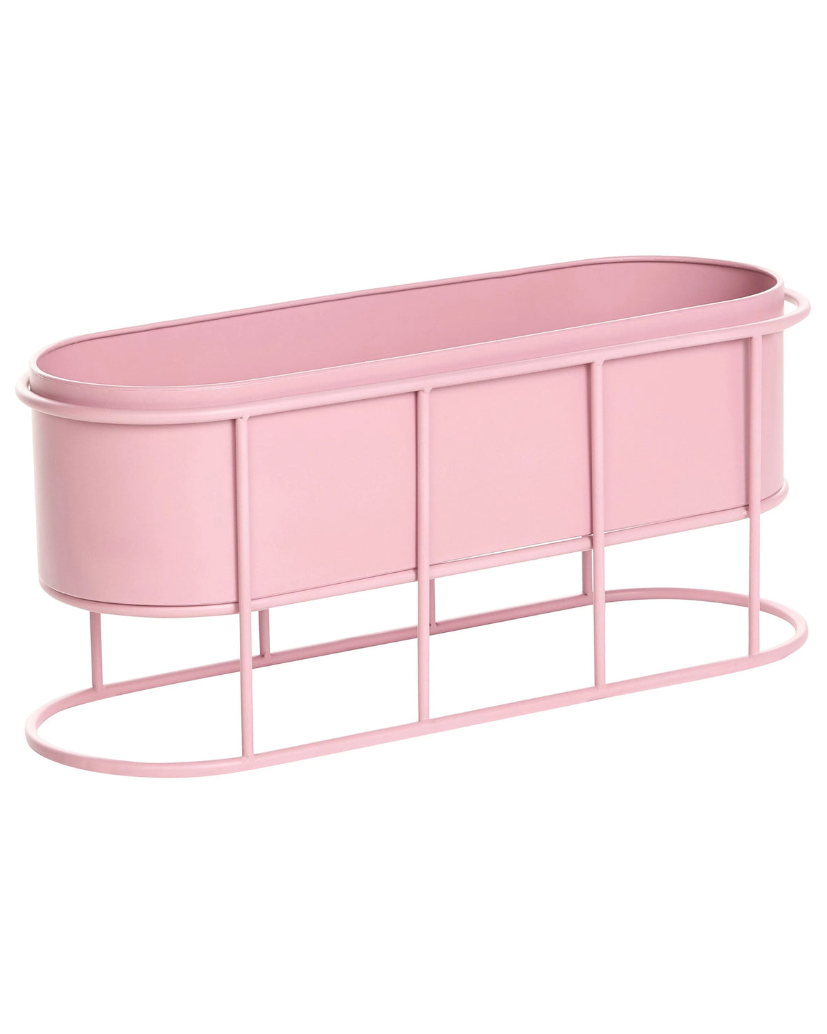 Plant Pot On Stand Pink Iron 53 x 26 x 71 cm Indoor and Outdoor Metal Flower Pot Traditional Standing Plant Holder Beliani