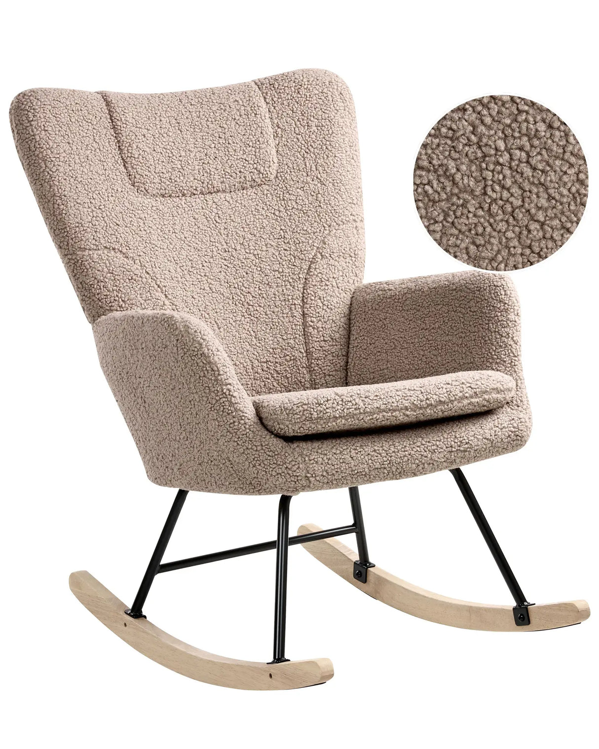 Rocking Chair Taupe Boucle Fabric Upholstery Wooden Legs Skates Nursery Living Room Cottage Scandinavian Beliani