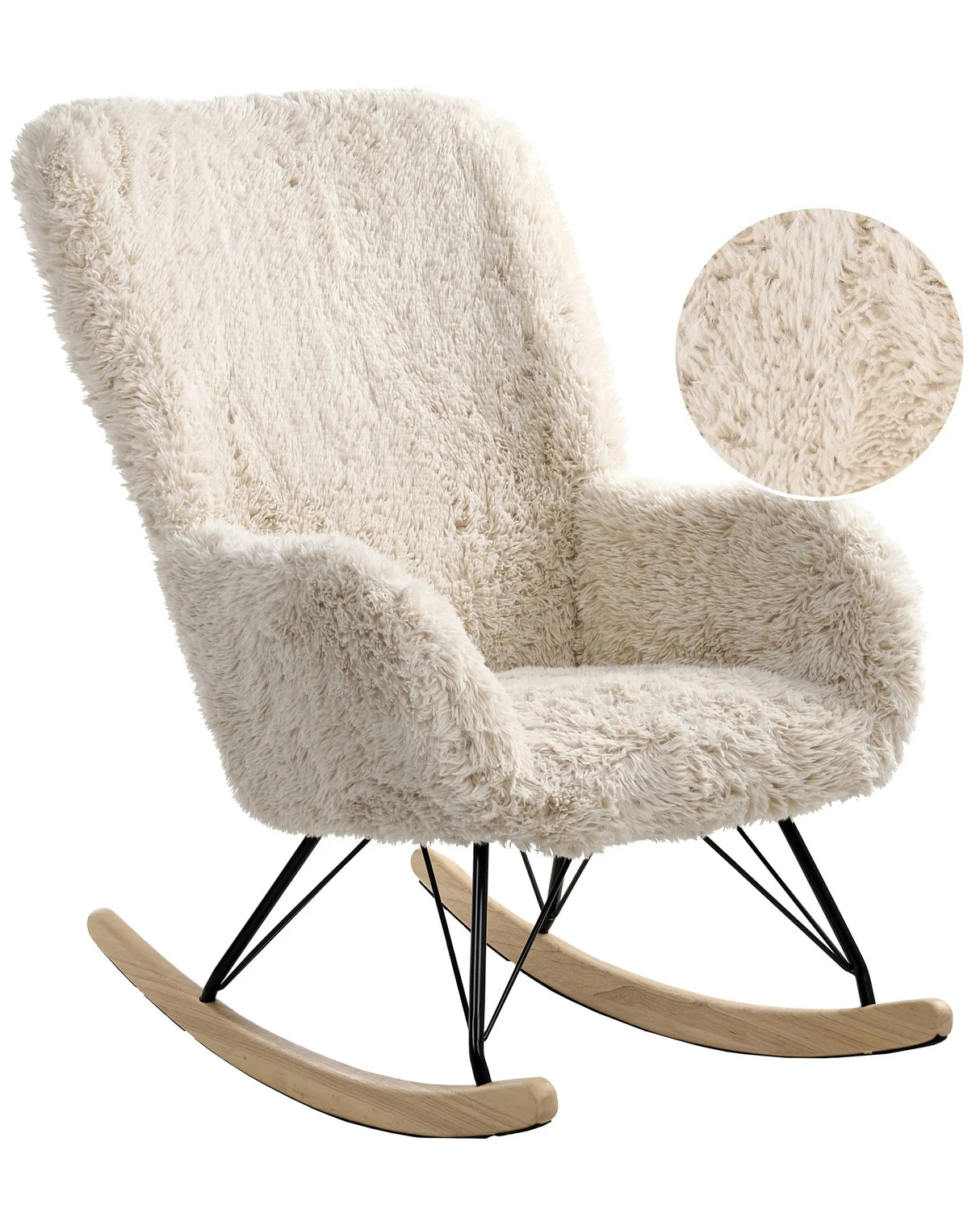 Rocking Chair Light Beige Faux Fur Fabric Upholstery Wooden Legs Skates Nursery Living Room Cottage Style Beliani