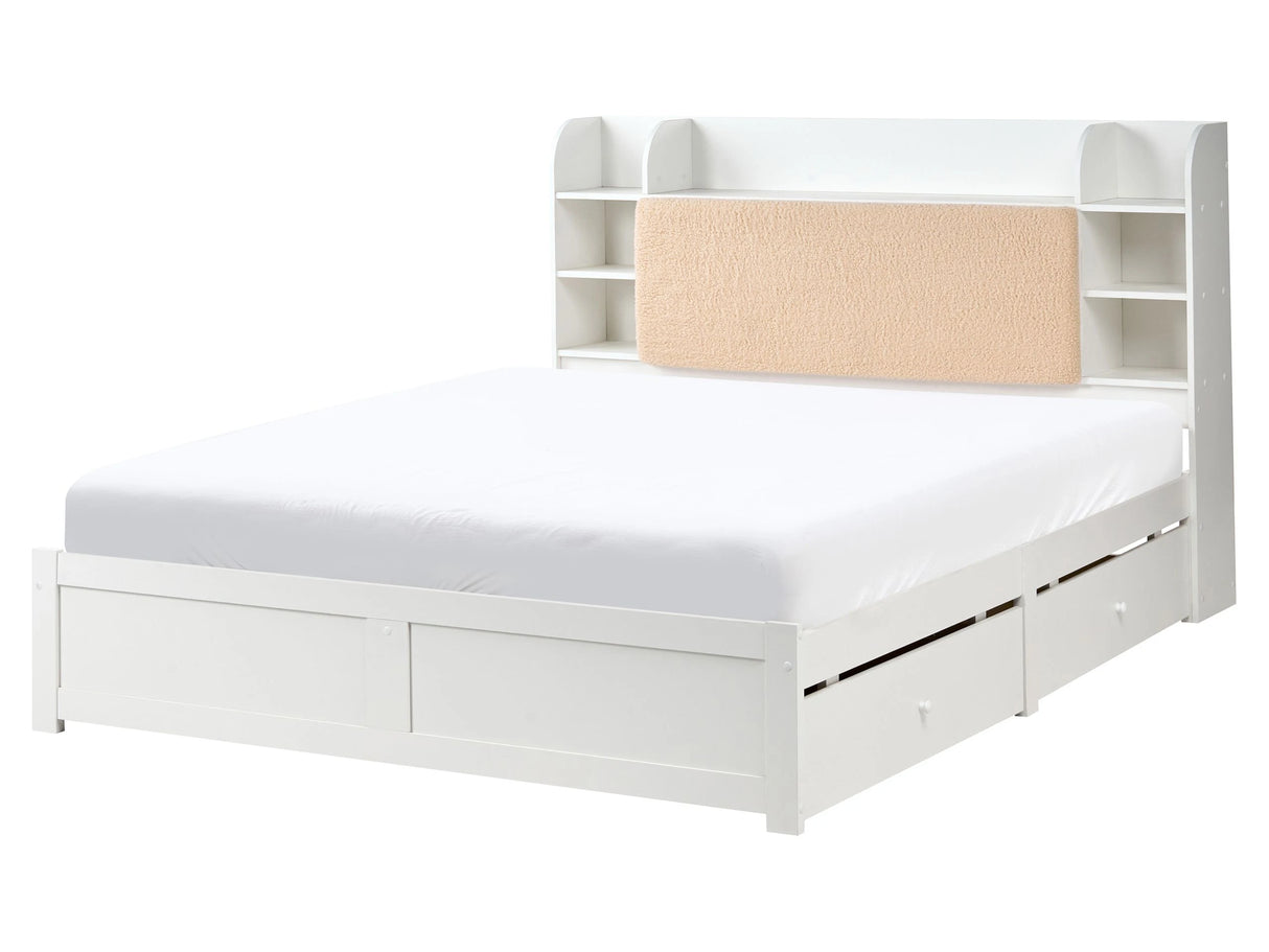 Bed Frame White Beige MDF Storage Set of 4 Drawers EU King Size 5ft3 Shelves in Boucle Headboard Minimalist Beliani