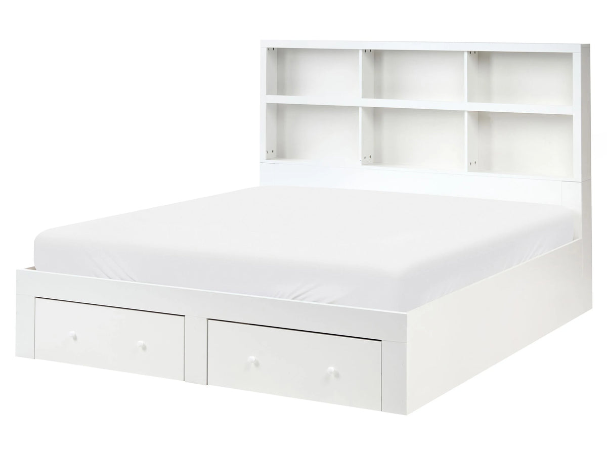 Bed Frame White MDF Storage Set of 2 Drawers EU King Size 5ft3 Shelves in Headboard Minimalist Beliani