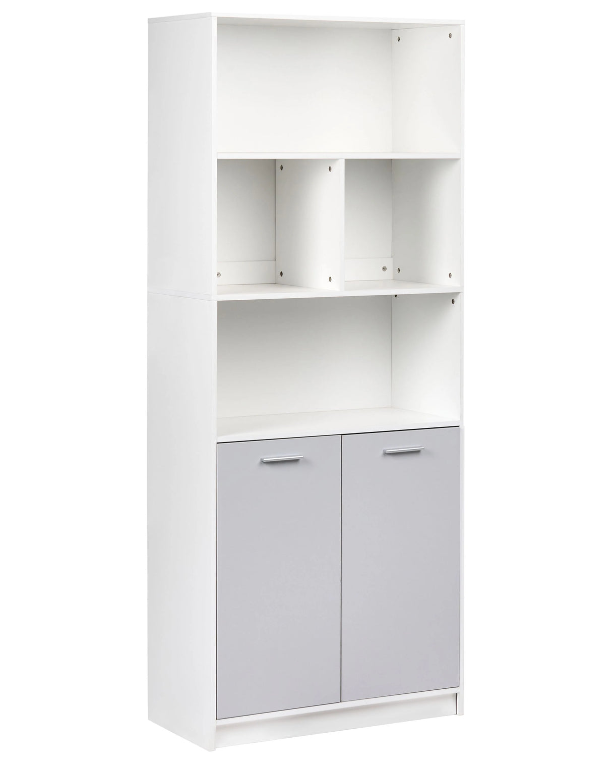 2 Door Bookcase Grey and White Particle Board Minimalistic Office Furniture Open and Close Shelves Beliani