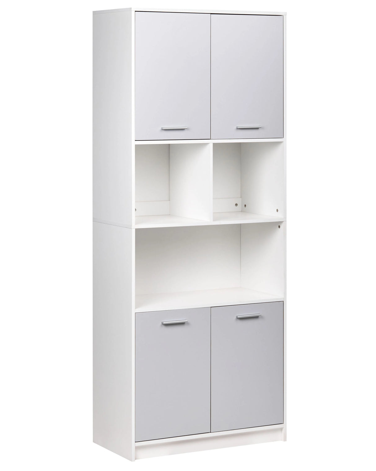 4 Door Bookcase Grey and White Particle Board Minimalistic Office Furniture Open and Close Shelves Beliani