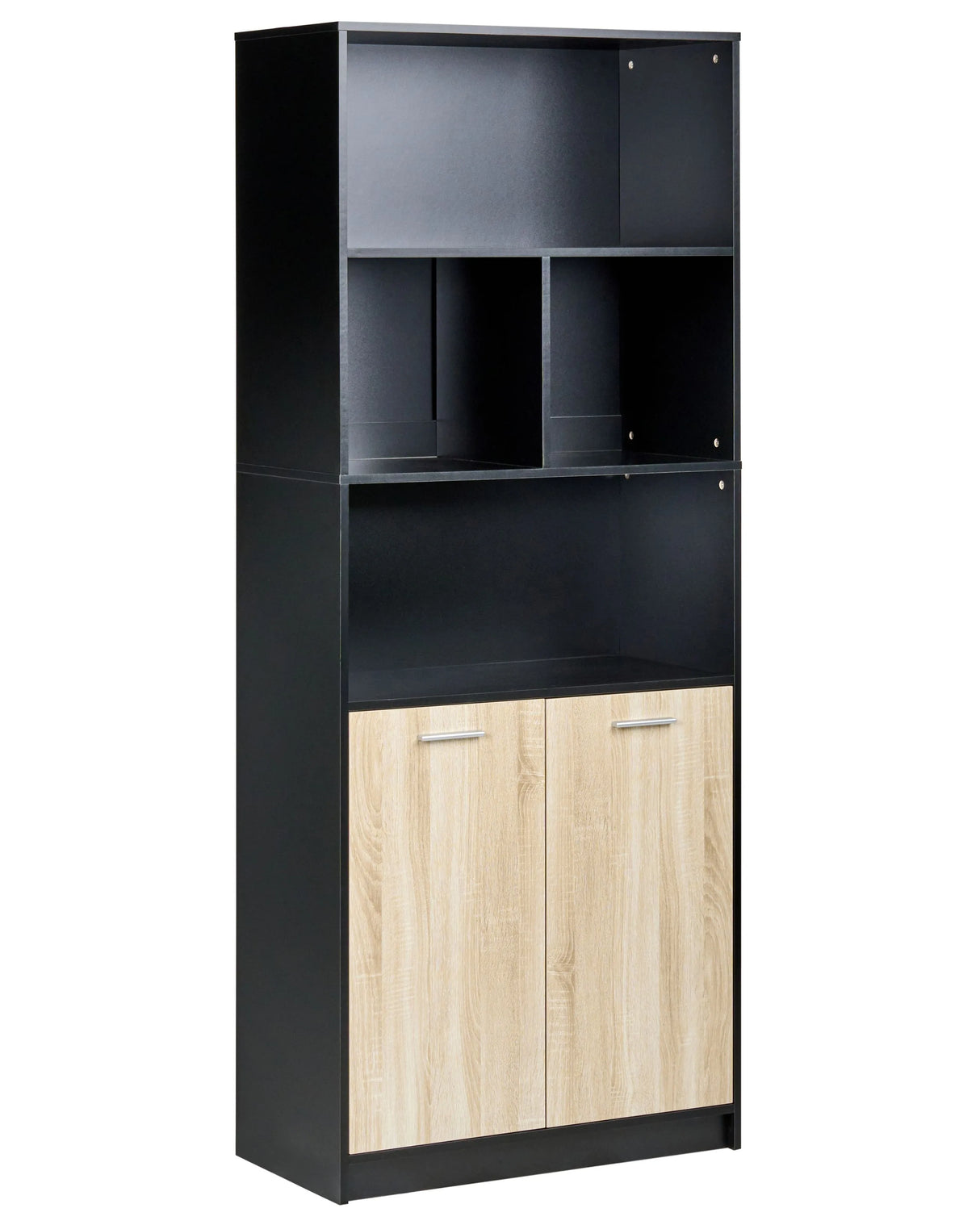 2 Door Bookcase Brown and Black Particle Board Minimalistic Office Furniture Open and Close Shelves Beliani