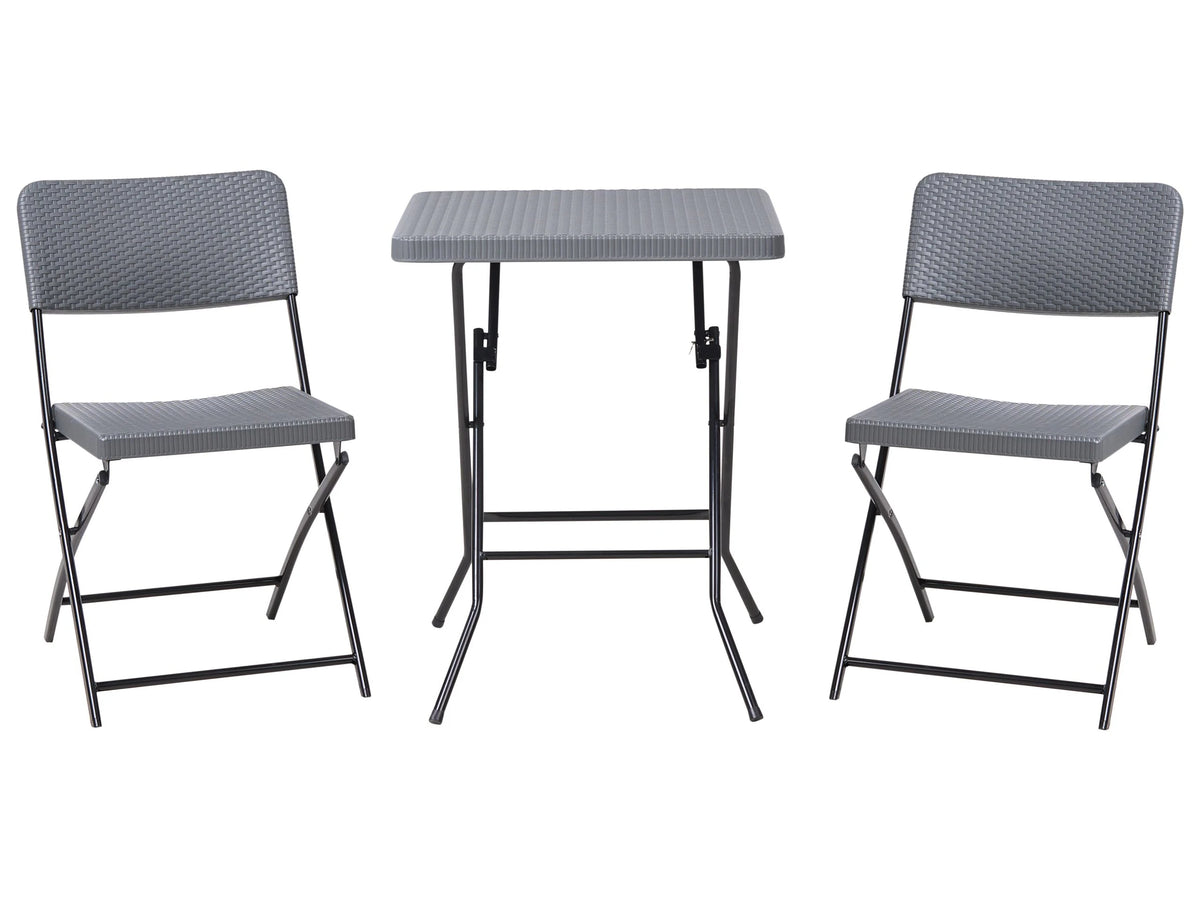 Bistro Set Grey Synthetic Material Seat and Backrest Steel Legs Table and 2 Chairs Foldable Weather-Resistant Beliani
