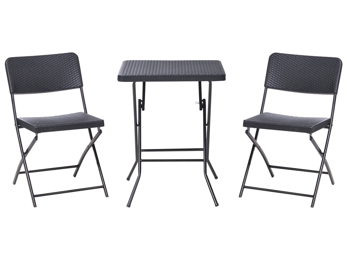 Bistro Set Black Synthetic Material Seat and Backrest Steel Legs Table and 2 Chairs Foldable Weather-Resistant Beliani