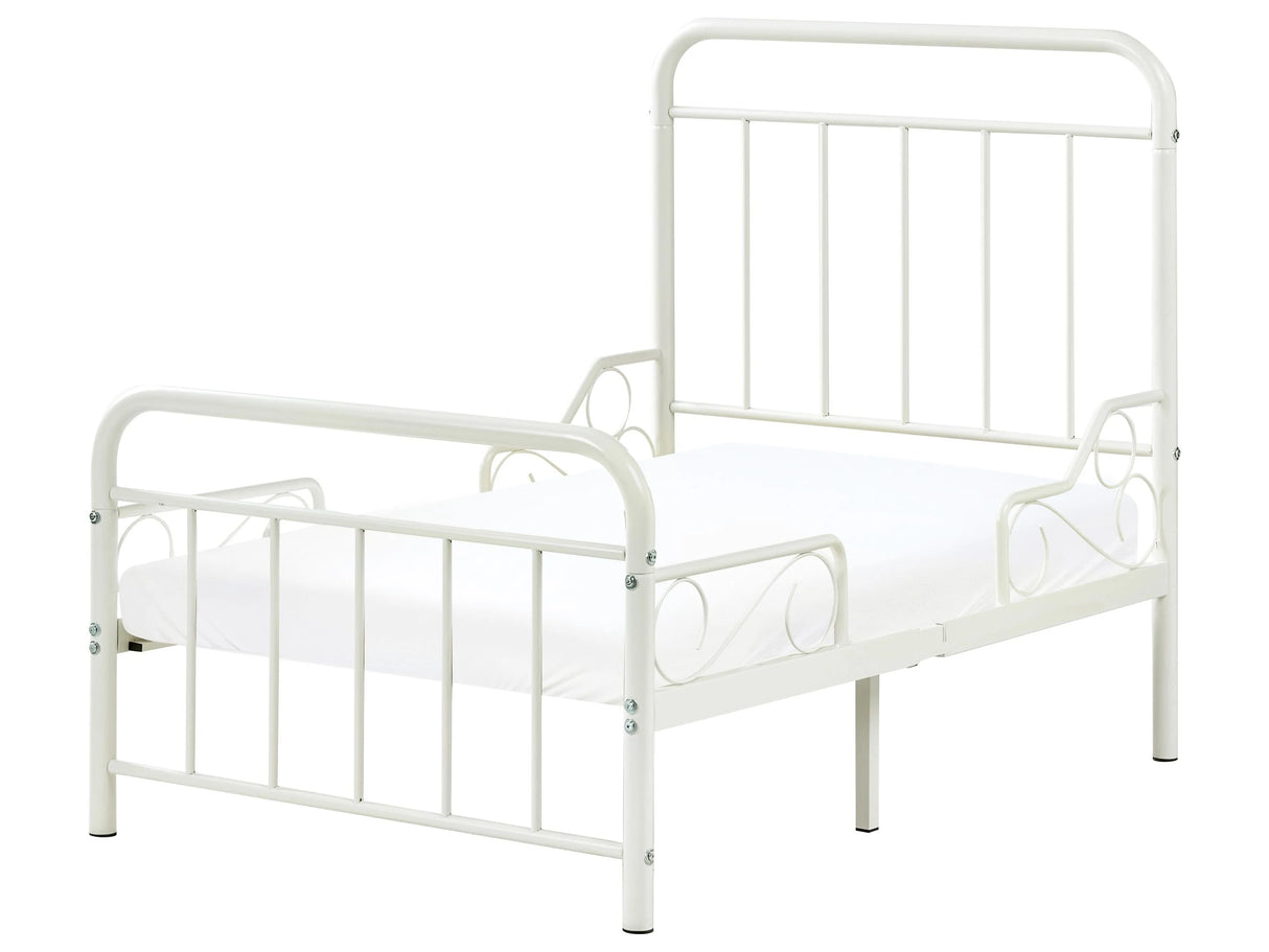 Extendable Bed Off-White Iron EU Single Size 3ft 90 x 130/160/200 cm with Slatted Base Modern Beliani