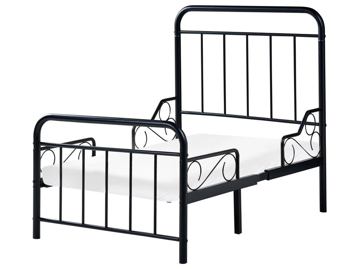 Extendable Bed Black Iron EU Single Size 3ft 90 x 130/160/200 cm with Slatted Base Modern Beliani
