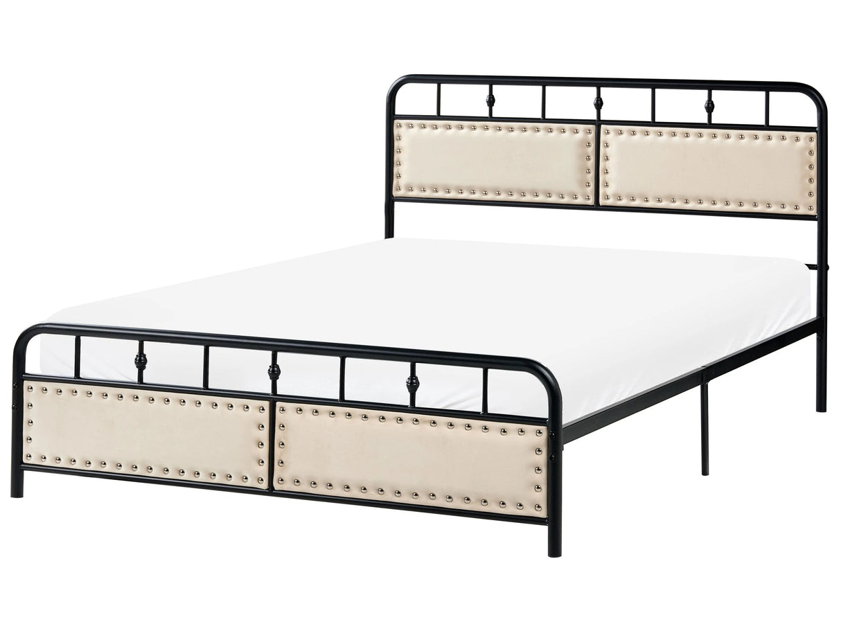 Metal Bed Black Iron Slatted Frame EU Double Size 4ft6 Fabric Contemporary Traditional Beliani