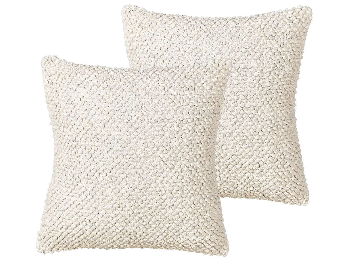 Set of 2 Scatter Cushions Light Beige Cotton 45 x 45 cm Solid Pattern Square Fabric Seating Pouffe Beliani