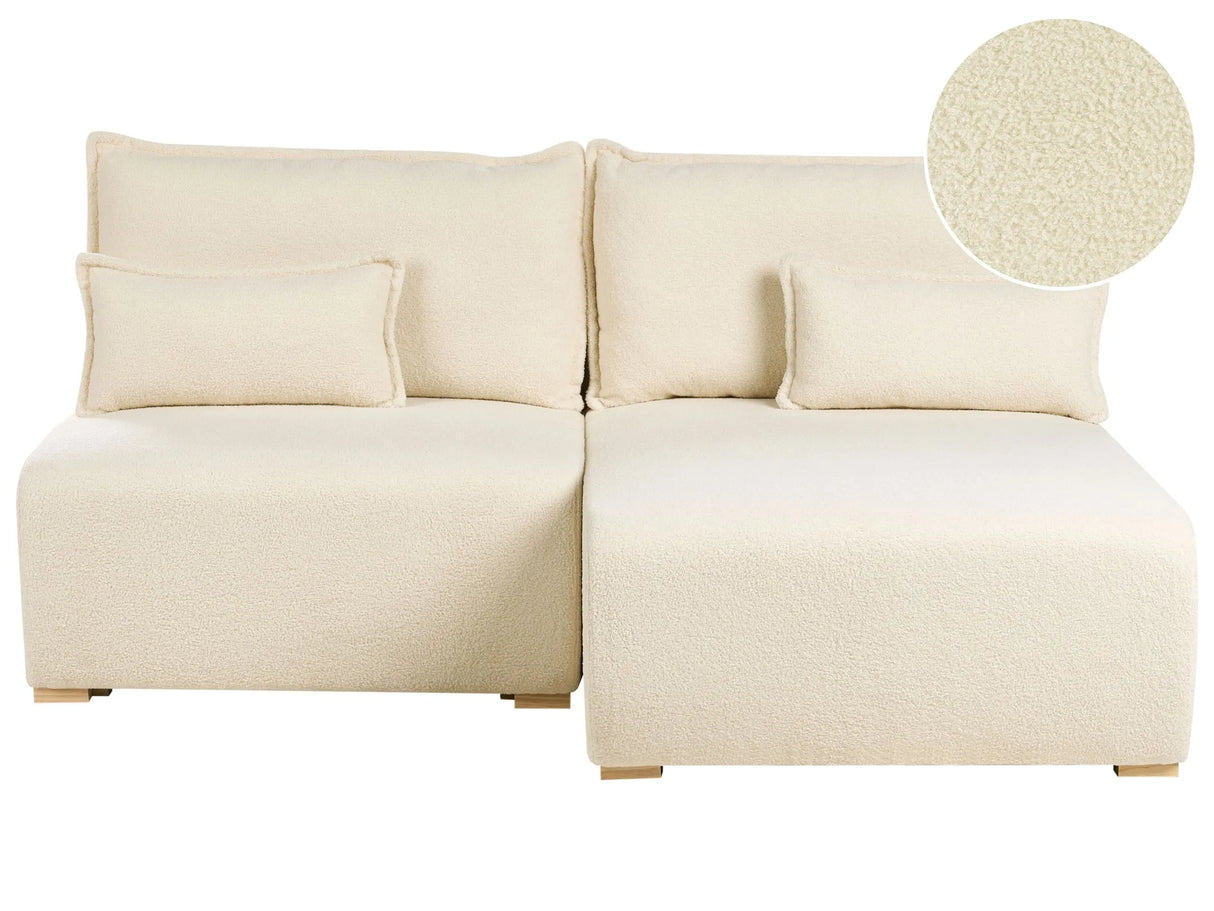 Modular Left Hand Corner Sofa Off White Boucle Upholstered with Sleeping Function and Storage Minimalistic Style Beliani